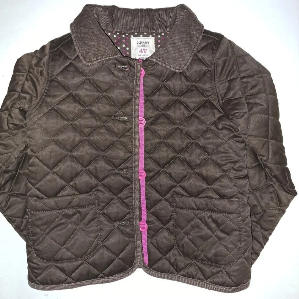 Old Navy Brown Pink Trim Multicolored Polka Dot Lining Kid's Jacket Girl's 4T